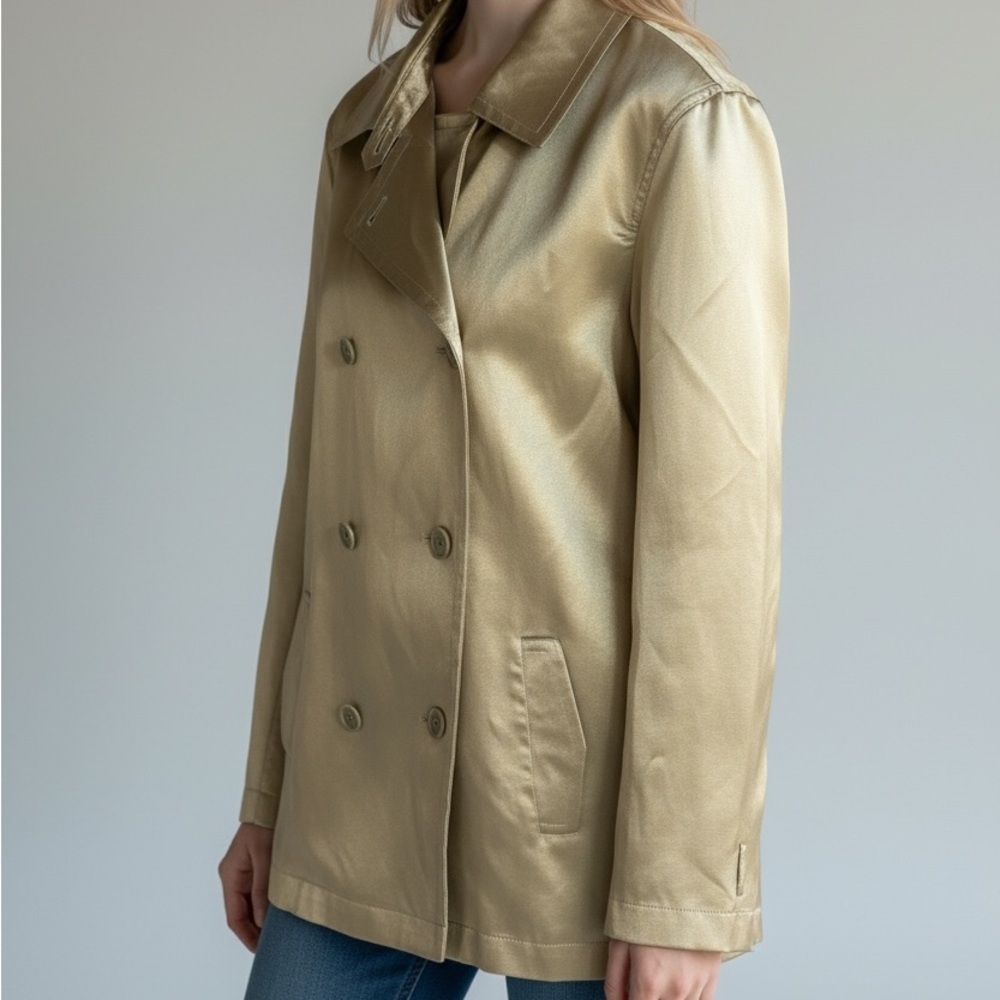 Calvin Klein XS Champagne Satin Trench Style Jacket City Chic Fall Workwear
